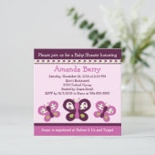 Paarse butterflies en Flow Baby shower Invitation Kaart (Staand voorkant)