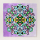 Paarse Butterflies Flowers and Bees Mandala Legpuzzel (Horizontaal)