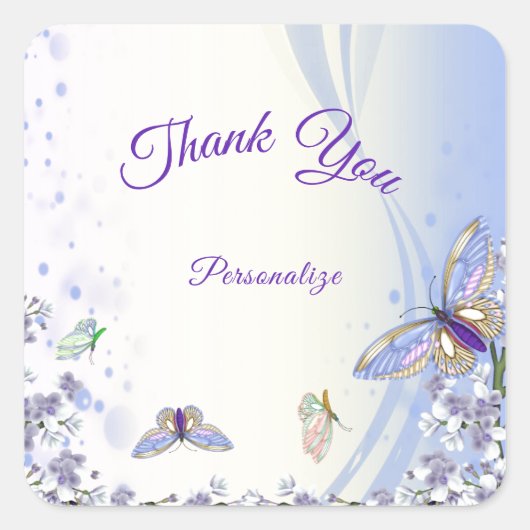 Paarse Butterflies Flowers Bedankt dat je je perso Vierkante Sticker (Voorkant)