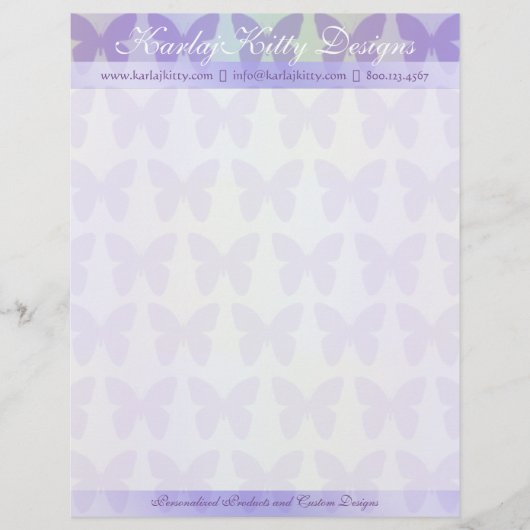 Paarse Butterflies Gepersonaliseerd Letterhead Briefhoofd (Voorkant)