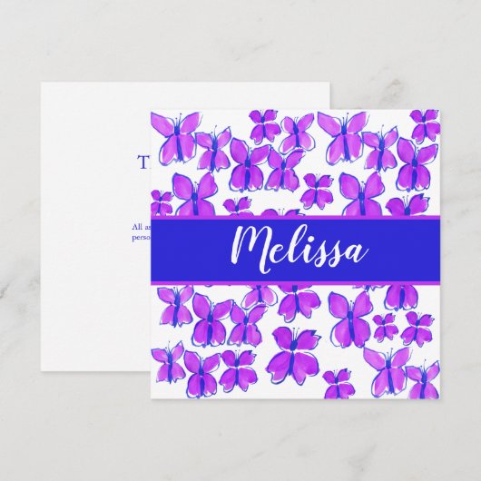Paarse Butterflies Gepersonaliseerde Waterverf Bedankkaart (Voorkant / Achterkant)