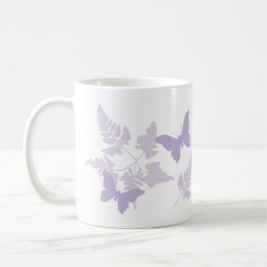 Paarse Butterflies Lavender Ferns Koffiemok (Links)
