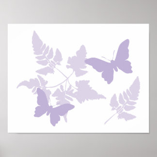Paarse Butterflies Lavender Ferns Poster