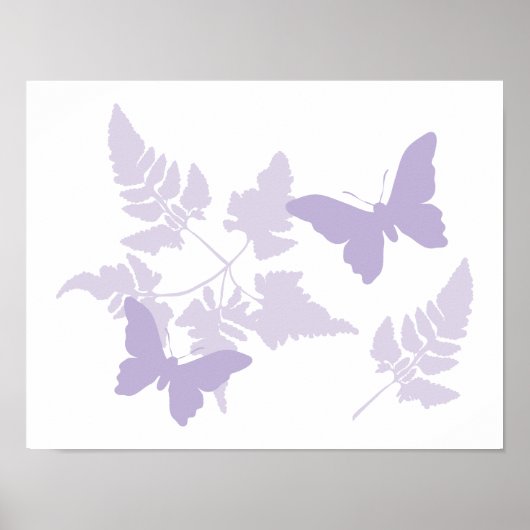 Paarse Butterflies Lavender Ferns Poster (Voorkant)