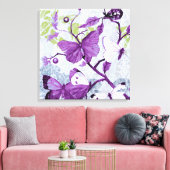 Paarse Butterflies op een filiaal Canvas Afdruk (Insitu (Woonkamer))