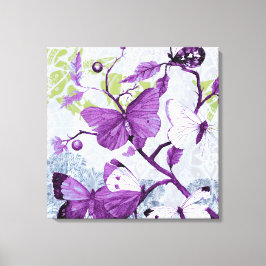 Paarse Butterflies op een filiaal Canvas Afdruk