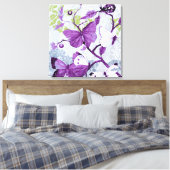 Paarse Butterflies op een filiaal Canvas Afdruk (Insitu (Slaapkamer))