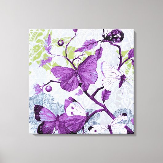 Paarse Butterflies op een filiaal Canvas Afdruk (Voorkant)