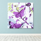 Paarse Butterflies op een filiaal Canvas Afdruk (Insitu (Houten vloer))