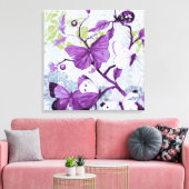 Paarse Butterflies op een filiaal Canvas Afdruk (Insitu (Woonkamer))