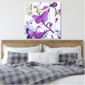 Paarse Butterflies op een filiaal Canvas Afdruk (Insitu (Slaapkamer))
