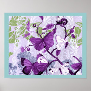 Paarse Butterflies op een filiaal Poster