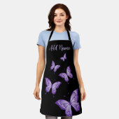Paarse Butterflies op een Zwarte Achtergrond Schor Schort (Gedragen)