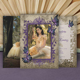 Paarse  Butterflies Quinceanera Uitnodiging