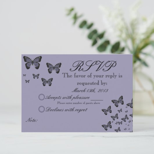 Paarse Butterflies RSVP (Staand voorkant)