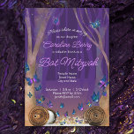 Paarse Butterflies, Scrollen Bat Mitzvah nodigt ui Kaart<br><div class="desc">Paarse bossen,  gouden sparken die opkomen uit Torah scrolls,  die mooie paarse,  roze en blauwe vlinders vrijmaken. Whimsical storybook style bat mitzvah nodigt uit om te verblinden met een slecht paars bos dat is verlicht door de gloed van een zwijn vlinders.</div>