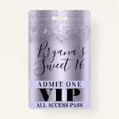 Paarse Butterflies Sweet 16 Party VIP Pass Badge (Voorkant)