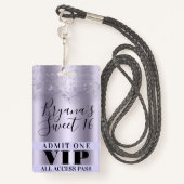 Paarse Butterflies Sweet 16 Party VIP Pass Badge (Achterkant met draagriem)