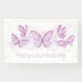 Paarse Butterfly 1st Birthday Party Banner Girl (Horizontaal)