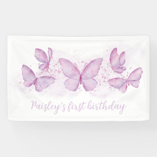 Paarse Butterfly 1st Birthday Party Banner Girl