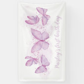 Paarse Butterfly 1st Birthday Party Banner Girl (Verticaal)