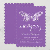 Paarse Butterfly 21st Birthday Uitnodiging (Voorkant / Achterkant)