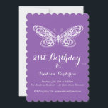 Paarse Butterfly 21st Birthday Uitnodiging<br><div class="desc">Fancy linttype en een handgeschetst vlinderaccent op deze verjaardagsuitnodiging.</div>