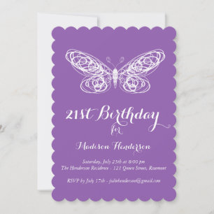 Paarse Butterfly 21st Birthday Uitnodiging