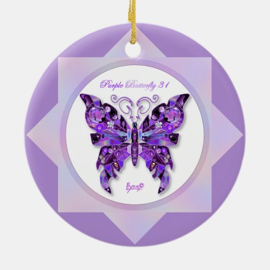 Paarse Butterfly 31 Keramisch Ornament (Achterkant)