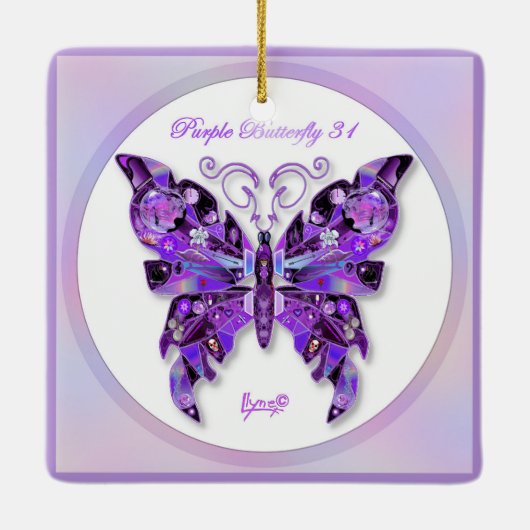 Paarse Butterfly 31 Keramisch Ornament (Achterkant)