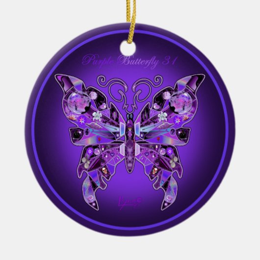 Paarse Butterfly 31 Keramisch Ornament (Voorkant)