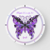 Paarse Butterfly 31  Ronde Klok (Voorkant)
