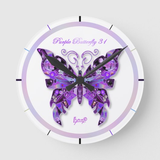 Paarse Butterfly 31  Ronde Klok (Voorkant)