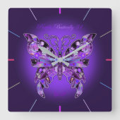 Paarse Butterfly 31  Vierkante Klok (Voorkant)