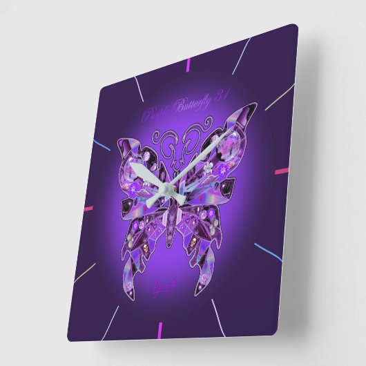 Paarse Butterfly 31  Vierkante Klok (Hoek)