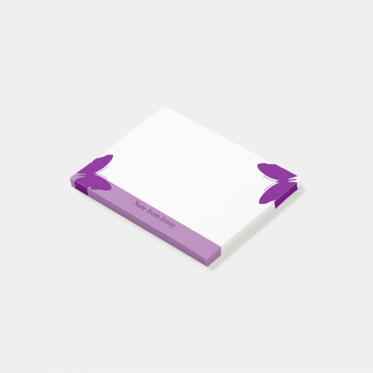 Paarse Butterfly aangepaste tekst Paarse achtergro Post-it® Notes (Schuin)