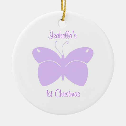 Paarse Butterfly Baby's eerste kerstsieraad Keramisch Ornament (Voorkant)