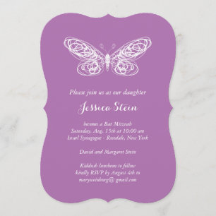 Paarse Butterfly Bat Mitzvah Uitnodiging