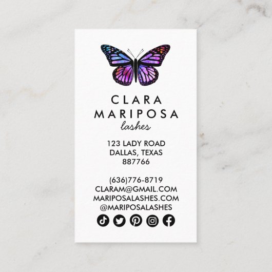 Paarse Butterfly Beauty Yoga Makeup Wellness Kortingskaartje (Achterkant)