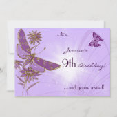 Paarse Butterfly Birthday Invitation Kaart (Voorkant)