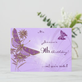 Paarse Butterfly Birthday Invitation Kaart