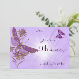 Paarse Butterfly Birthday Invitation Kaart