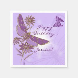 Paarse Butterfly Birthday Napkins Servet