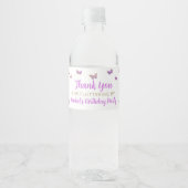 Paarse Butterfly Birthday Party Favor Waterfles Etiket (Voorkant)