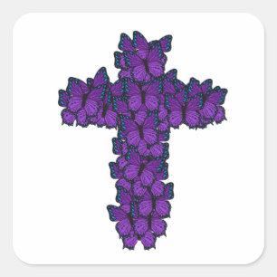 Paarse Butterfly Cross Square Stickers