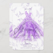 Paarse Butterfly Dance Dress Silver Quinceañera 15 Kaart (Voorkant / Achterkant)