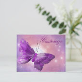 Paarse Butterfly Fantasy Moon Design Briefkaart (Staand voorkant)
