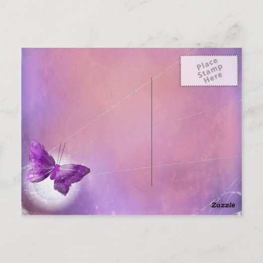 Paarse Butterfly Fantasy Moon Design Briefkaart (Achterkant)