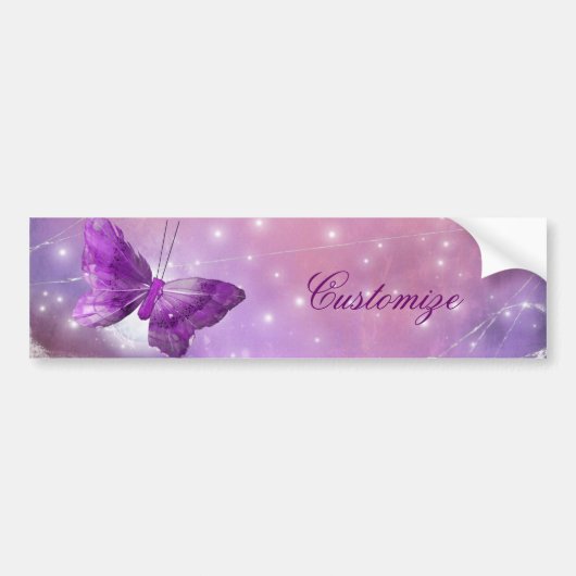 Paarse Butterfly Fantasy Moon Design Bumpersticker (Voorkant)