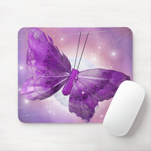 Paarse Butterfly Fantasy Moon Design Muismat (Met muis)